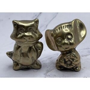 1 Brass Cat w/Scarf & 1 Brass Mouse w/Wreath Holiday Figurines 2 Inches‎ Tall